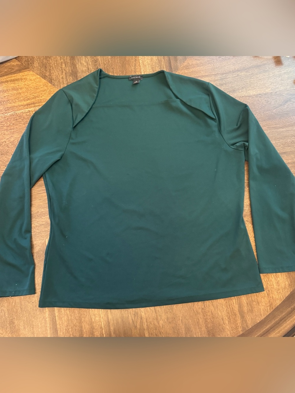 Ann Taylor XL Emerald Green Boat Neck Top Long Sleeve Stretch Knit Career Blouse